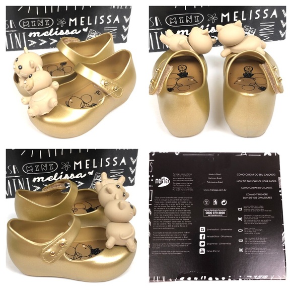 Mini Melissa Ultragirl Gold Ballet Flats Cat Shoes - Picture 7 of 8